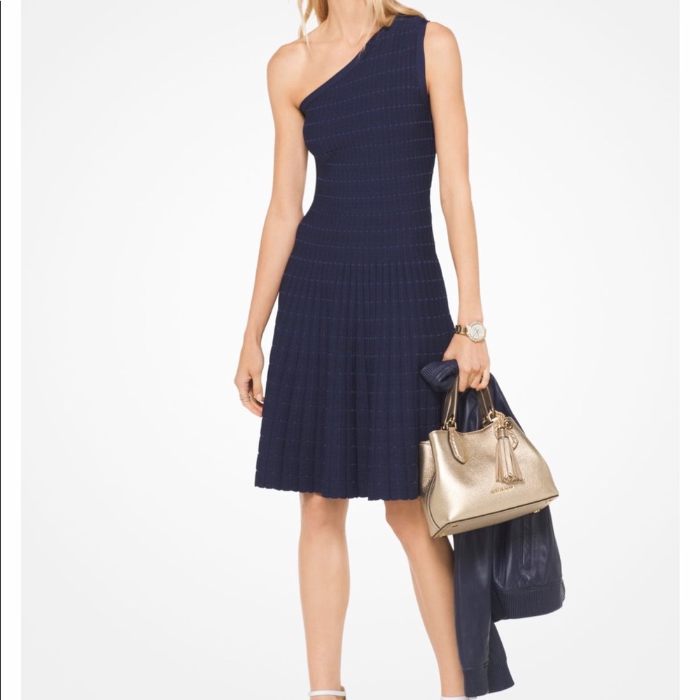 Michael Kors asymmetrical pleated navy blue dress